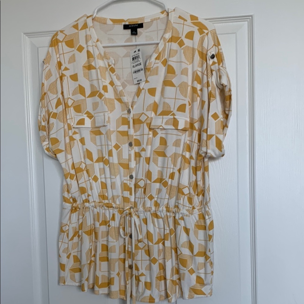 Alfani Yellow and White Geometric Blouse